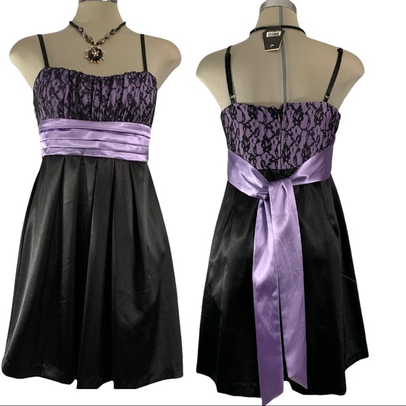 BWear purple and black Satin Fit Flare Dress Size9 - Picture 1 of 8